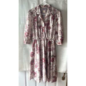 Vintage‎ California Looks Dress Womens Floral Puff Sleeve USA Flare Maxi Sz 12